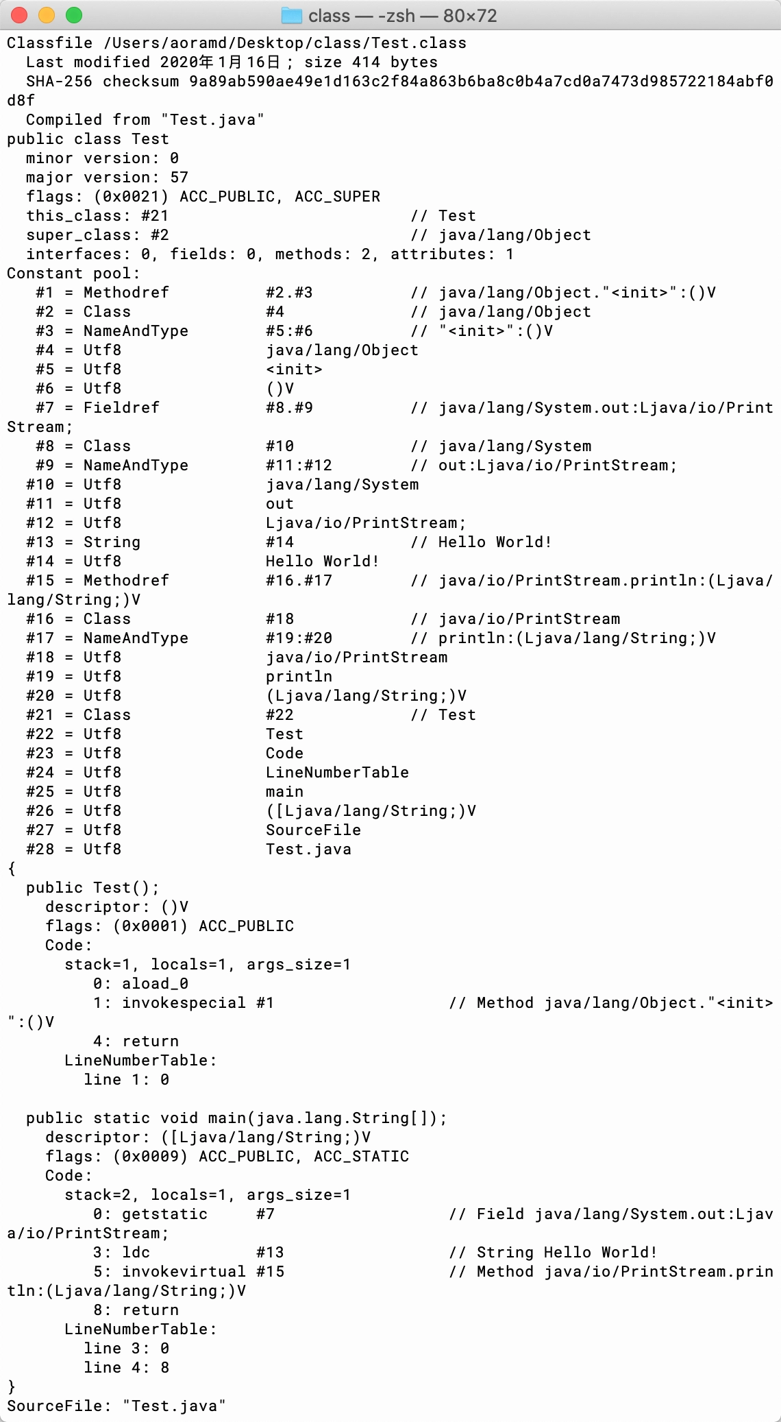 javap -verbose Test